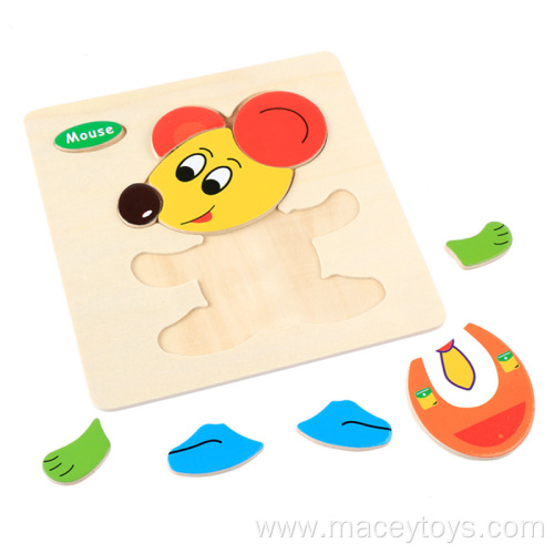 Cartoon Animal Traffic Intelligence Wooden Hand Grip Puzzle